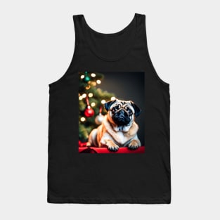 Pug Posing in Front of Christmas Tree Tank Top